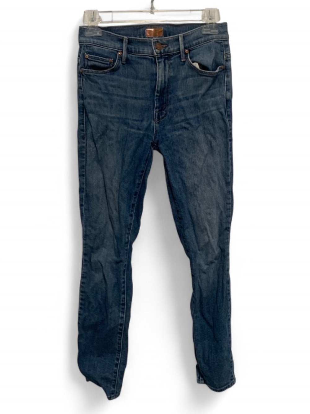 MOTHER Looker High Waisted Crop Skinny Jeans in Skipping Stones Blue Wash